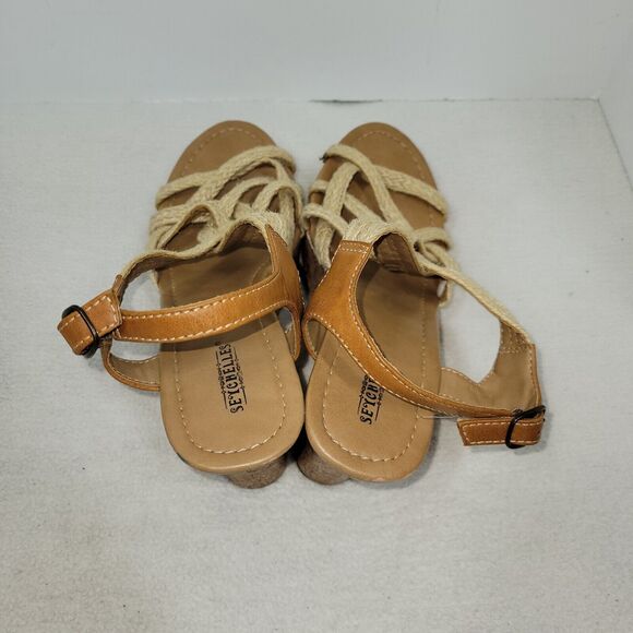 Seychelles Sandals Womens Size 8.5 Beige Leather Skin Block Heel Back Strap - Picture 8 of 13